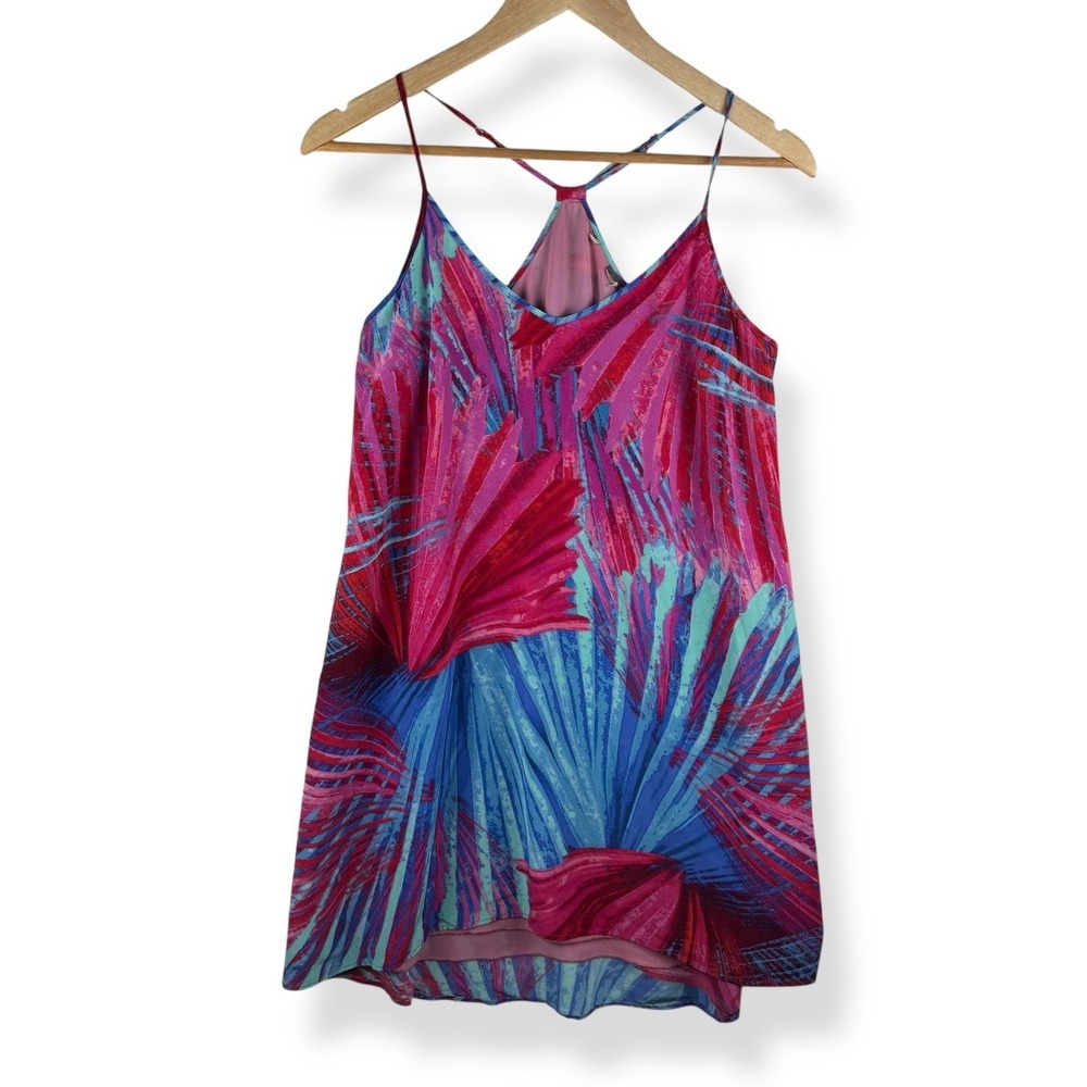 Tropical Silk Slip Dress Womens Size Small Palm Leaf Resort Club Festival Party
